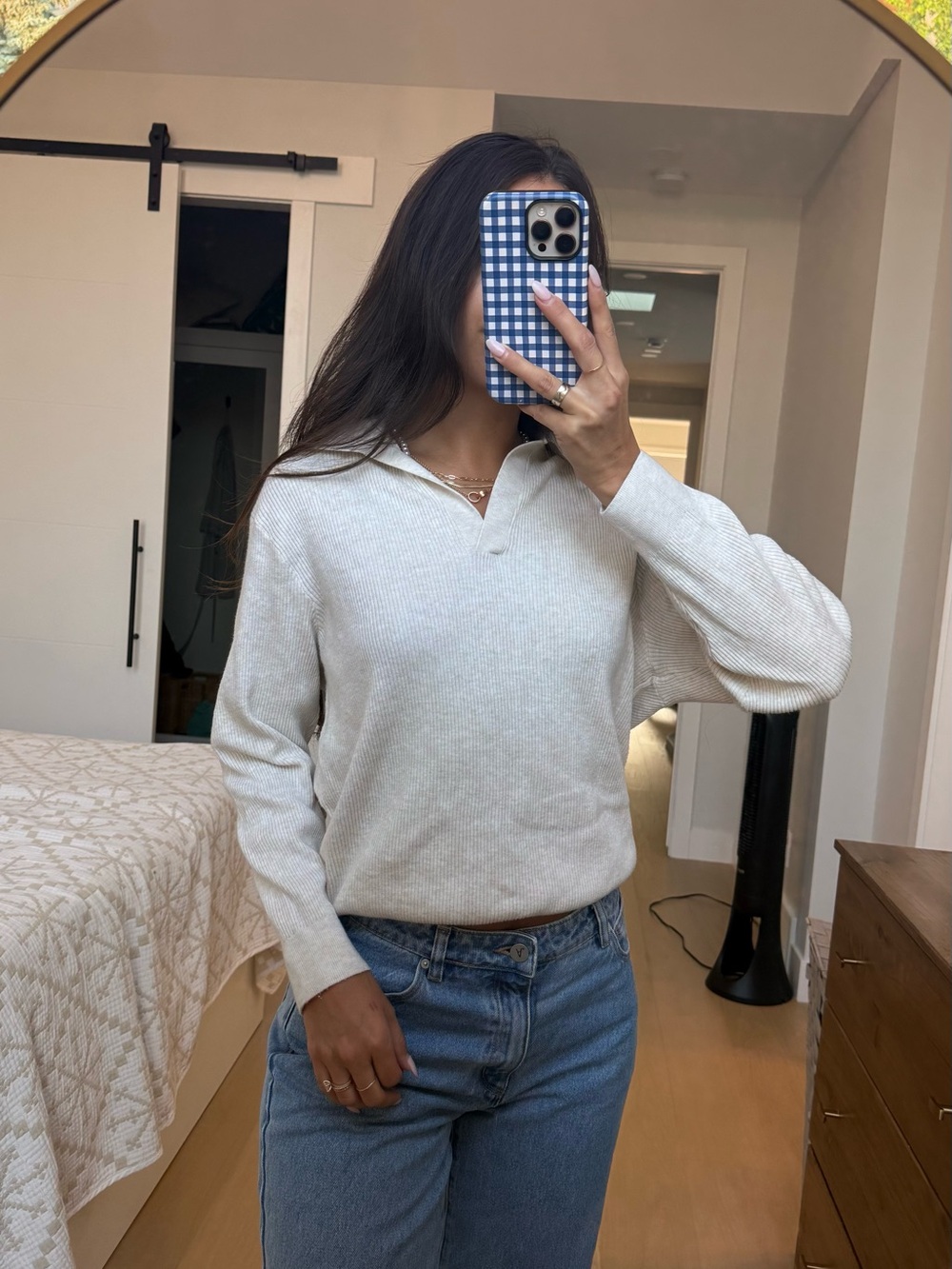 Uniqlo Cream Ribbed Polo-Neck Knit Sweater